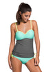 Sexy Grey Light Blue Colorblock 2pcs Tankini Swimsuit